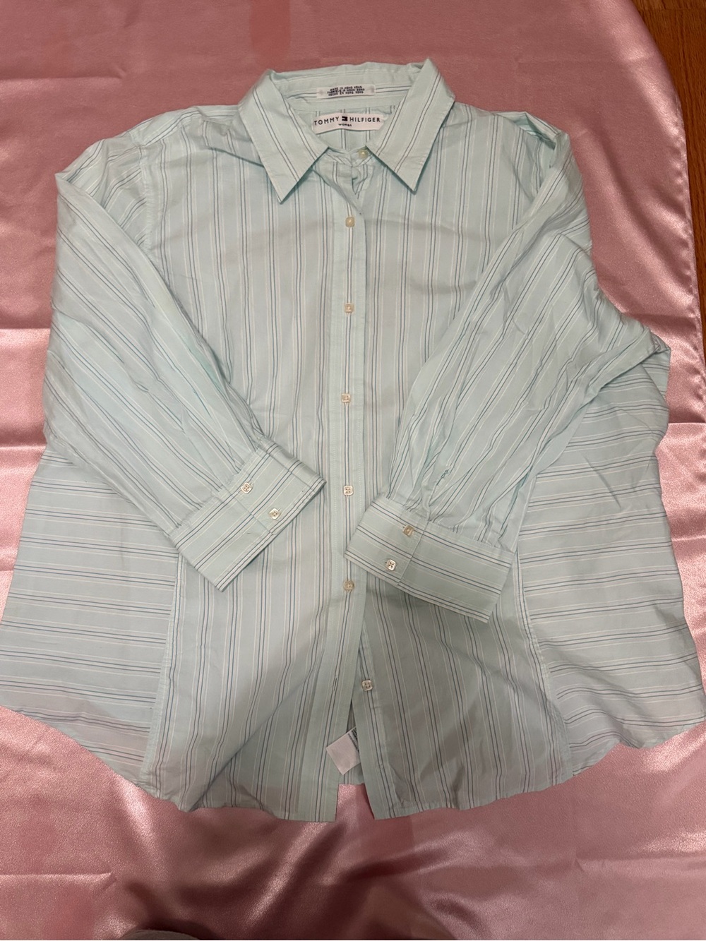 Tommy Hilfiger Woman Button Down Shirt Size 18 Light Blue Striped Preppy